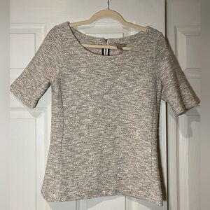 Banana Republic Ivory/Gold Ribbed Fitted Half Sleeve Blouse